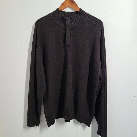 Oscar De La Renta Sweater PulloverBrown Button Collar Mock Neck Men's Size XXL
